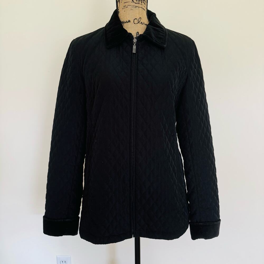 Utex Suede Trim Quilted Riding Black Fleece Lined Full Zip Jacket Womens Medium